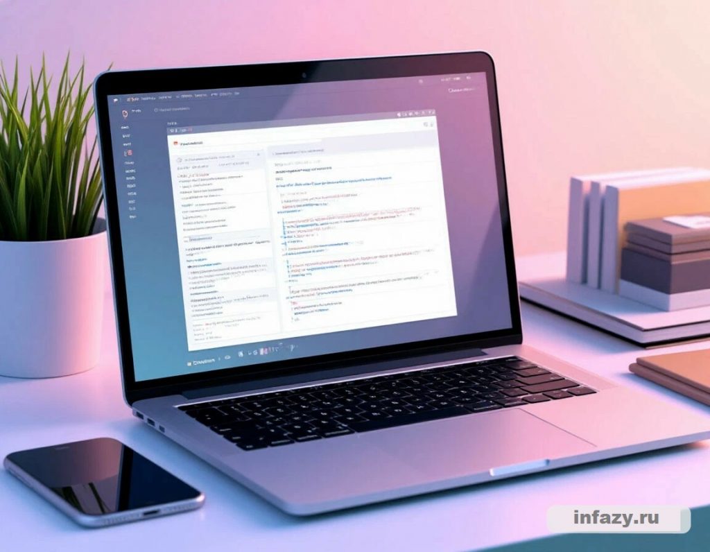 Рабочий стол с ноутбуком, на экране которого открыт код Python для автоматизации входа на сайт через Requests и Selenium