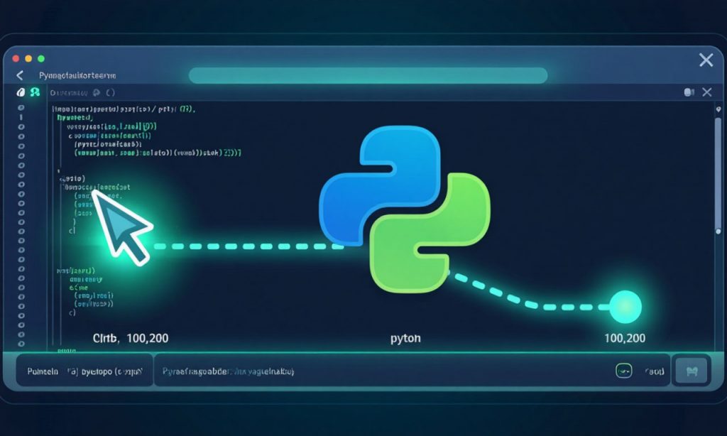 PyAutoGUI библиотека Python — автоматизация кликов мышью, курсор на экране компьютера с координатами, иконка Python